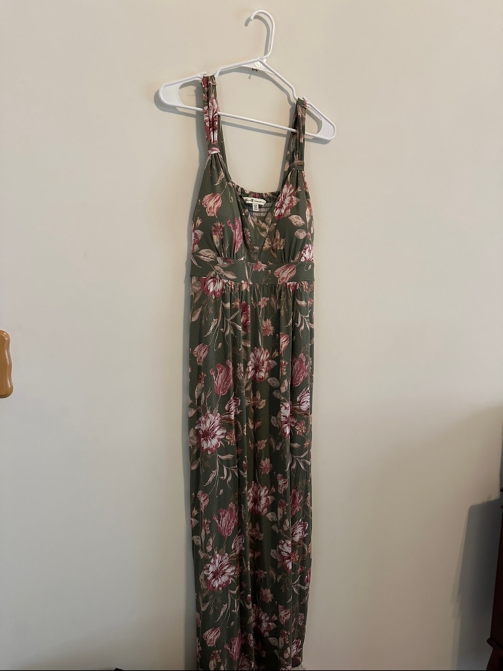 Seven7 Olive Green and Pink Floral Maxi Dress